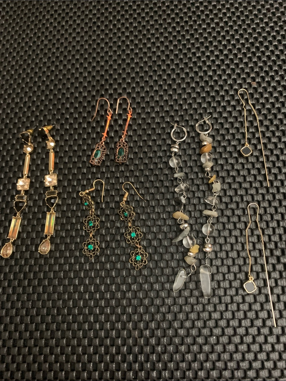 Drop Earrings with Emerald Green Accents, Black and Crystals- BUNDLE-5 PAIRS!